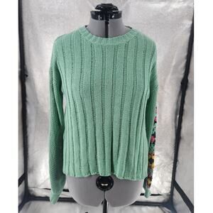 Davi& Dani Knit Sweater Womens M Crochet Arms Cottagecore Fairygarden Side Split